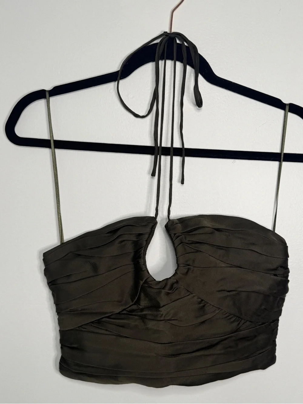 Zara Olive Green Satin Halter Crop Top size S - Picture 5 of 7
